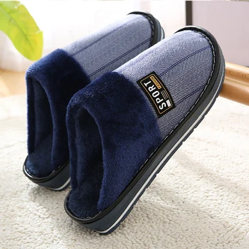

Men Home Slippers 2020 New Winter Plush Warm Platform Slippers men House Slippers for boys Striped Soft Blue Brown Indoor Shoes