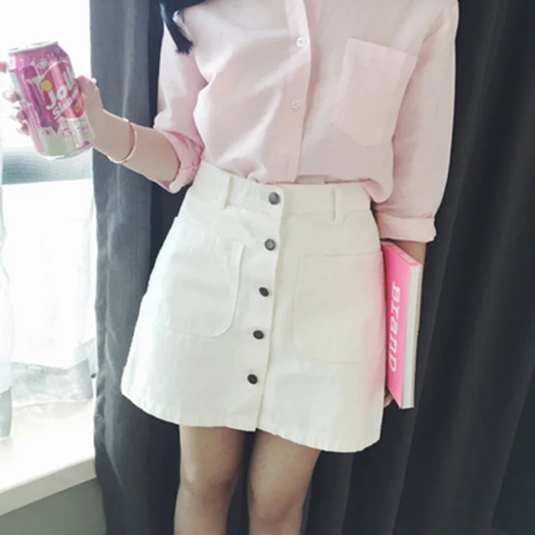 

2019 Summer New Style Korean-style Slimming Large Pocket High-waisted Denim Skirt A- line Short Skirt