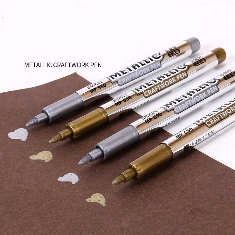 1 Pcs DIY Metal Waterproof Permanent Paint Marker Pens Gold and Silver 1.5mm Student Supplies Craftwork Pen Art painting marker markers paint art