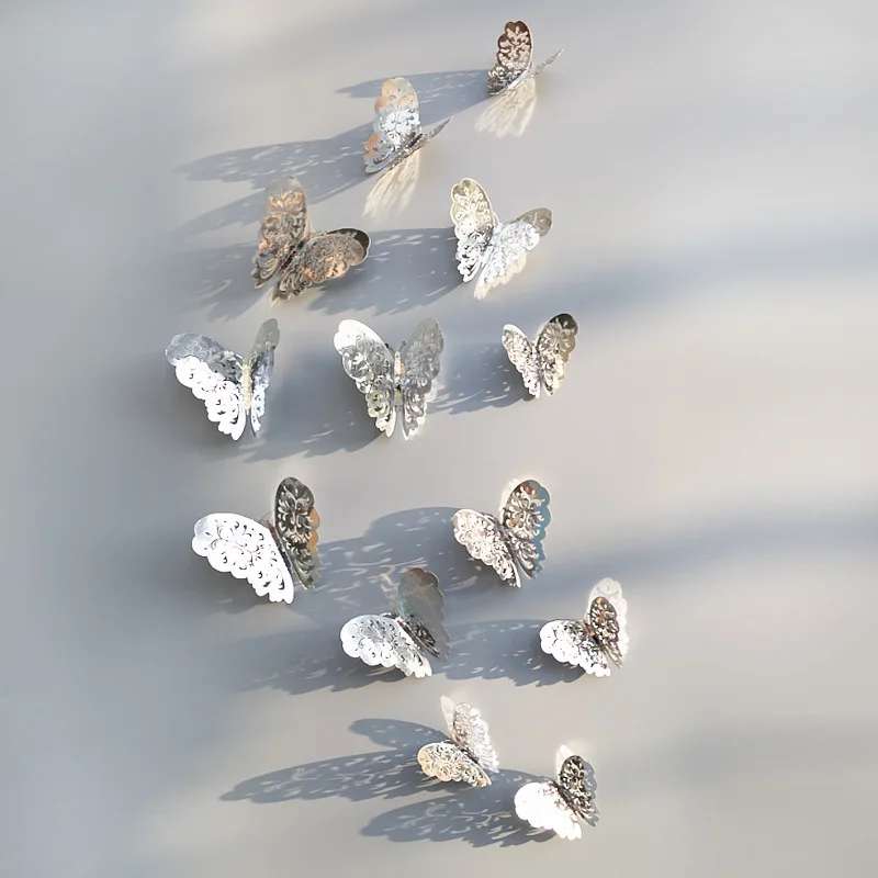 12 шт./лот, ПВХ наклейка на стену с бабочкой для украшения гостиной и украшения дома, мебельная наклейка s 3D Наклейка на стену - Цвет: Silver A