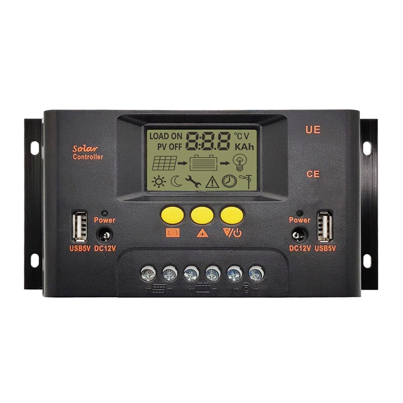 Y&H 30A 12V 24V Солнечный контроллер заряда для фотоэлектрических систем и Панели солнечные Батарея Зарядное устройство регулятор с USB Порты и разъёмы ЖК-дисплей Дисплей