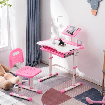 

Multifunctional Students Desk and Chair Set C Style Study Desk Adjustable Children Set Combination Desktop White Blue/White Pink