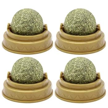 

4Pcs Cat Licking Ball Natural Catnip Wall Stick-on Ball Toy Cat Treats Mint Leaf Ball Rotating Puzzle Balls Pet Supplies for Lit