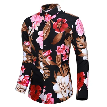 

Hawaiian Shirt 2020 New Comfortable Flowers Print Casual Men Dress Shirts Long Sleeve Camisa Masculina Tuxedo Shirts M-7XL