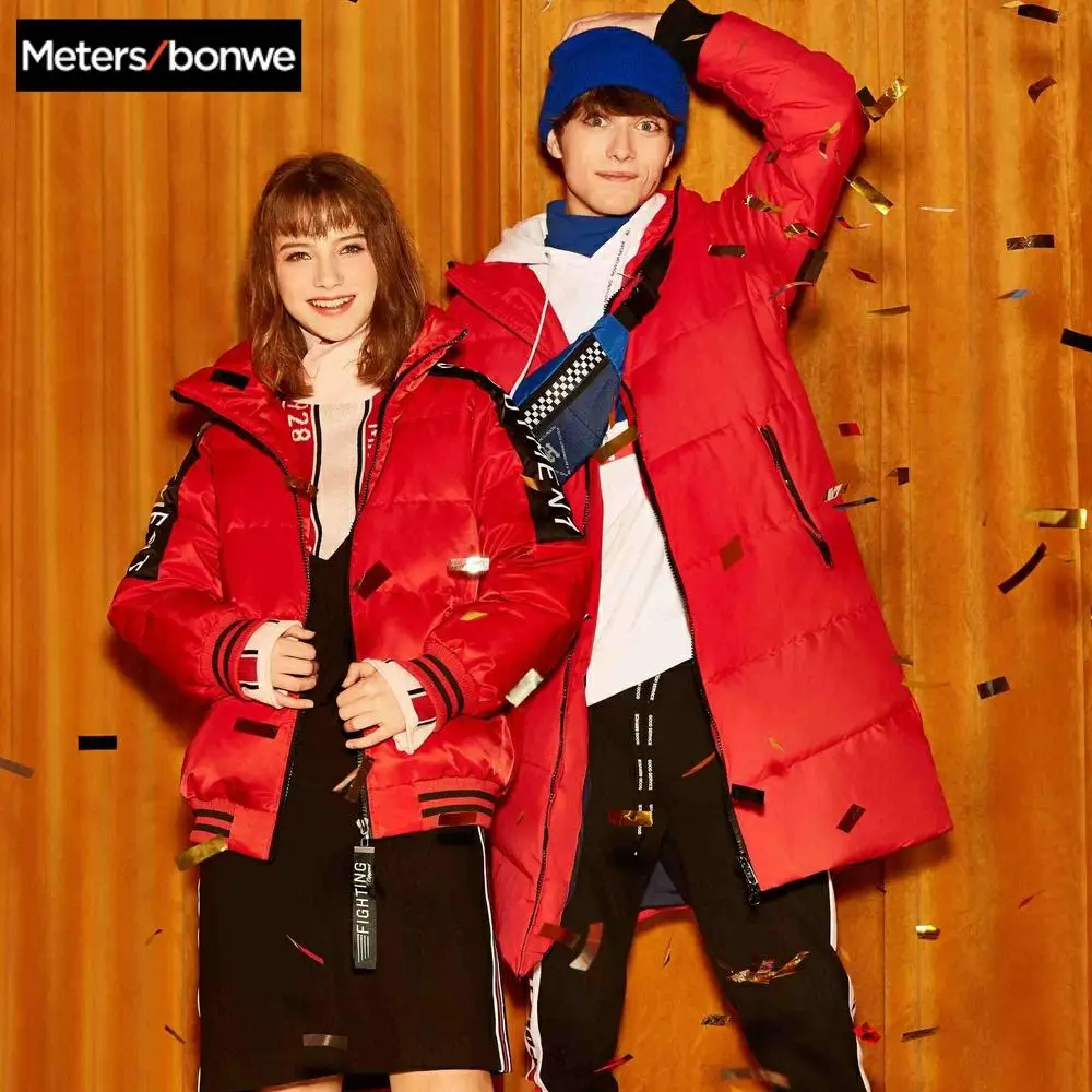 

Metersbonwe 2019 Couples Down Jacket Women Winter Warm 80% White Duck Christmas Short Down Female Turtleneck Collar Coat