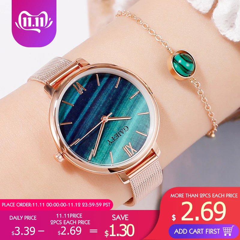 

Gaiety Luxury 2 PCS Set Watch Women Rose Gold Water Drill Bracelet Watch Jewelry Ladies Female Hour Casual Quartz Wristwatches
