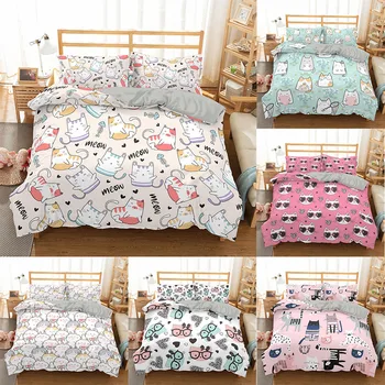 

Homesky 3d Cartoon Cat Printing Bedding Set Microfiber Home Textiles Animal Pattern Duvet Cover Set Queen King Size Bed Sets