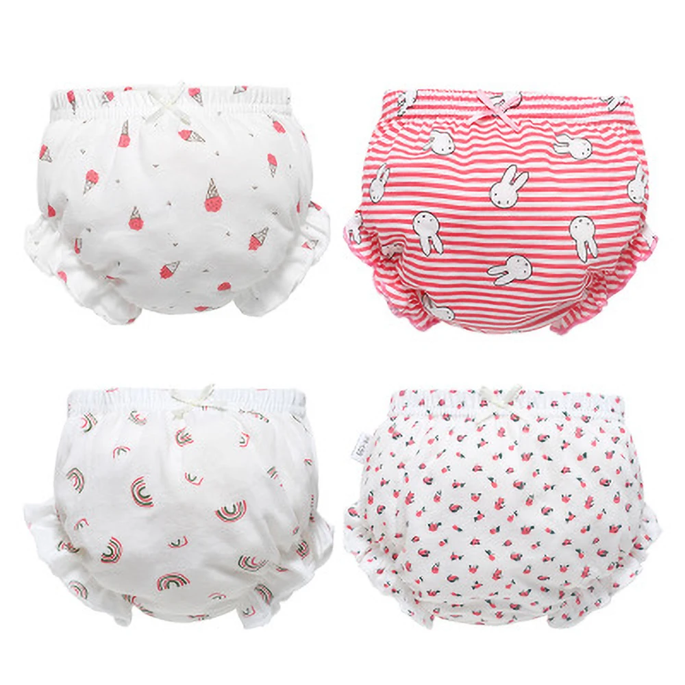 4 Piece/Pack Baby Underwear 100%Cotton Panties Baby Girl Solid color ruffled panties Newborn Striped polka dot panties 0-2 Y