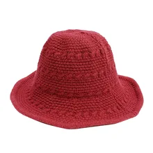 Однотонная Вязаная Шерстяная и Рыбацкая шапка рами Женская осенне-зимняя шапка с оборками