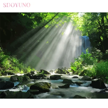 

SDOYUNO DIY frame oil painting by numbers kits for adults Forest landscape HandPainted wall art Home Decor Gift Canvas Drawing