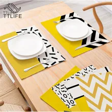 TTLIFE Yellow Stripe Dining Table Placemat Kitchen Decoration Dining Mat Accessories Tableware Pad Multifunction Airpane Napkins TTLIFE Yellow Stripe Dining Table Placemat Kitchen Decoration Dining Mat Accessories Tableware Pad Multifunction Airpane Napkins