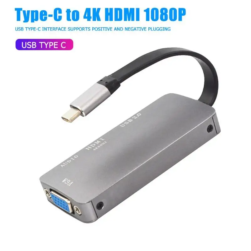 Type-C до 4K HDMI 1080P VGA 3,5 мм аудио двойной экран дисплей конвертер Кабель