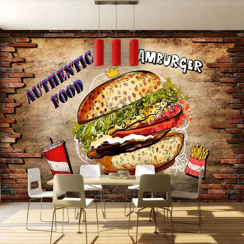 Milofi Personalizzato 3D Grande Carta Da Parati Murale Fast Food Ristorante Burger Gourmet Utensili Sfondo Decorazione Murale Carta Da Parati Murale