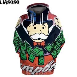 LIASOSO Sudadera con capucha para hombre y mujer, prenda de vestir Unisex con estampado 3D de Monopoly Old Rich, ropa de calle informal con cuello redondo, de gran tamaño, nueva colección