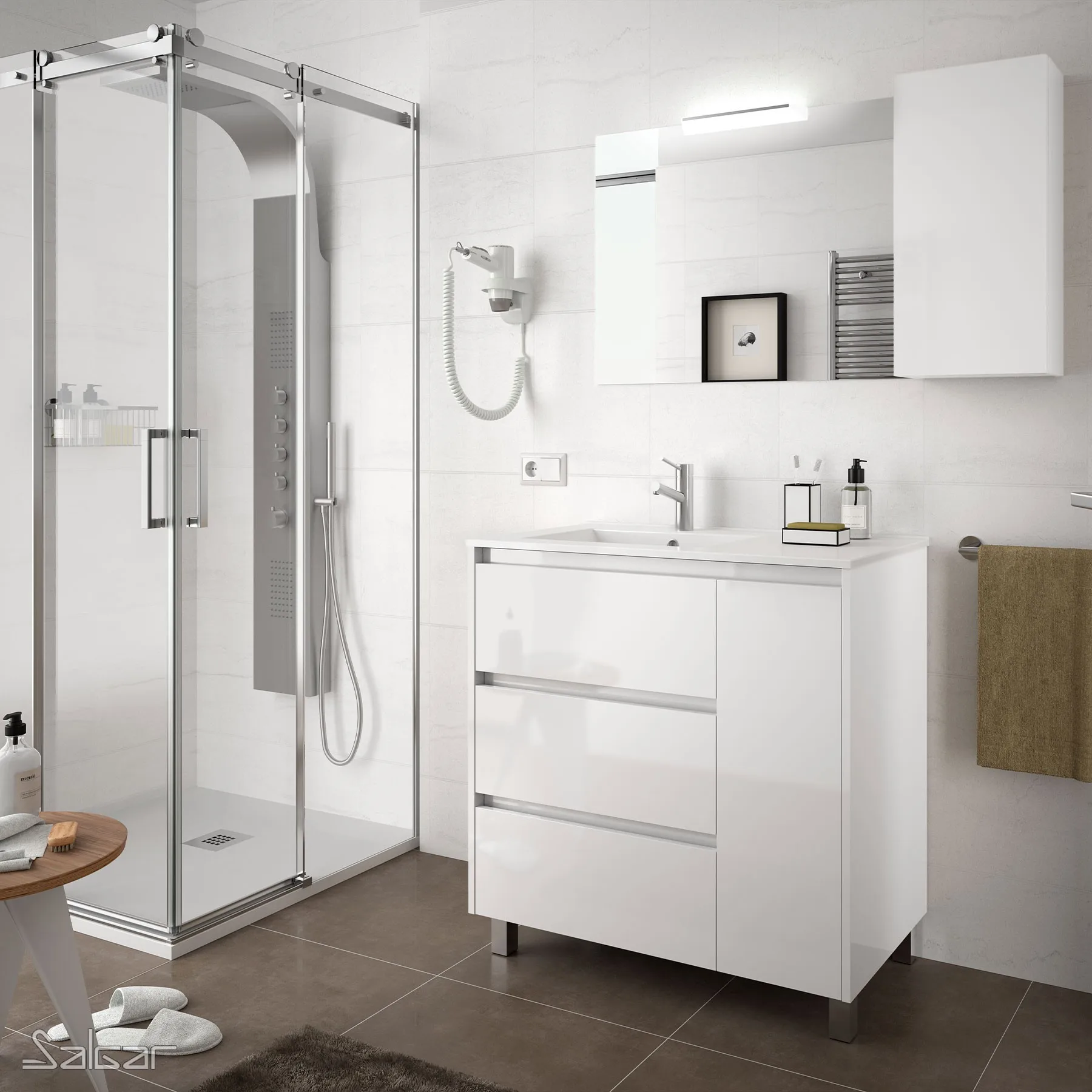 Salgar 85117 Arenys 855 Ensemble Blanc Lustre Meuble Meuble Avec Evier Meubles De Salle De Bain Au Sol Aliexpress