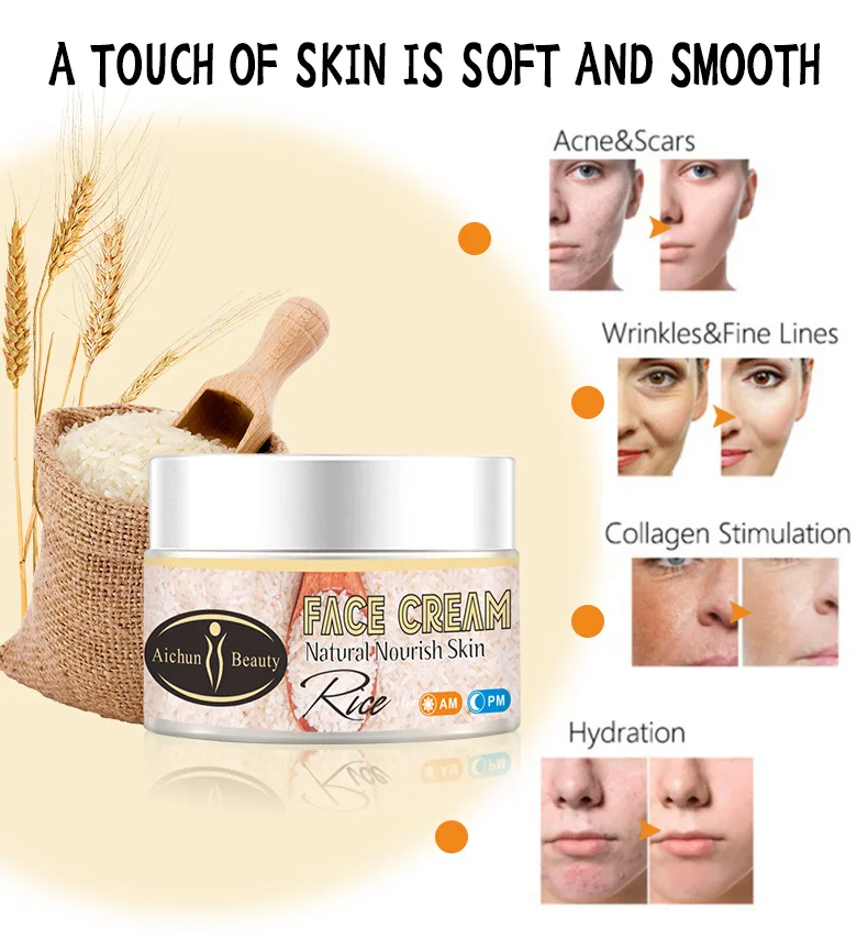 Rice Face Cream Skin Moisturizing Hydration Brightening Antiaging