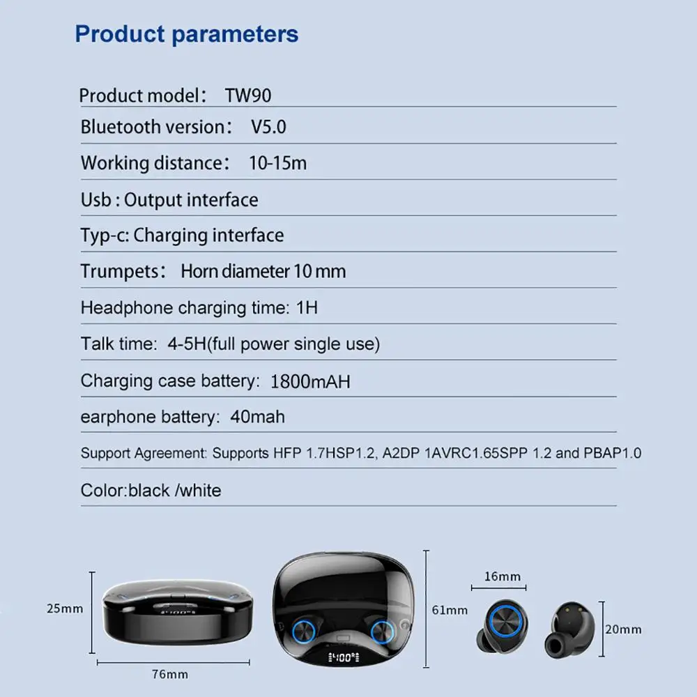 Universal Android iOS Wireless Earphones 1800mAh Charger Box Type C Charging Bluetooth TWS True Magic Earbuds for iPhone Honor