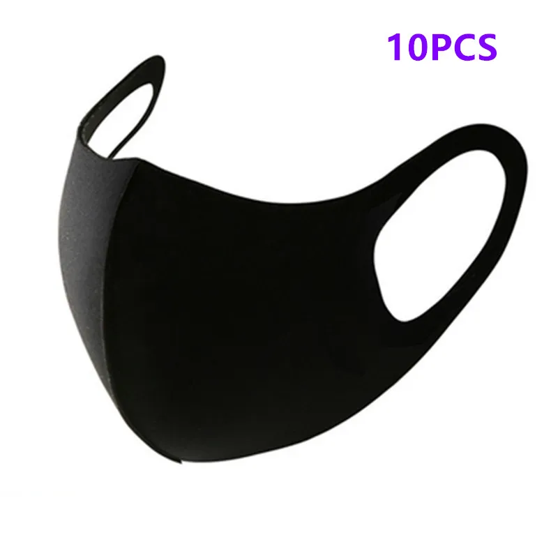 10pcs Black Face Mask Reusable Washable Anti Dust Masque Facial Mask With Breathing Valve And Adjustable Rope Mask