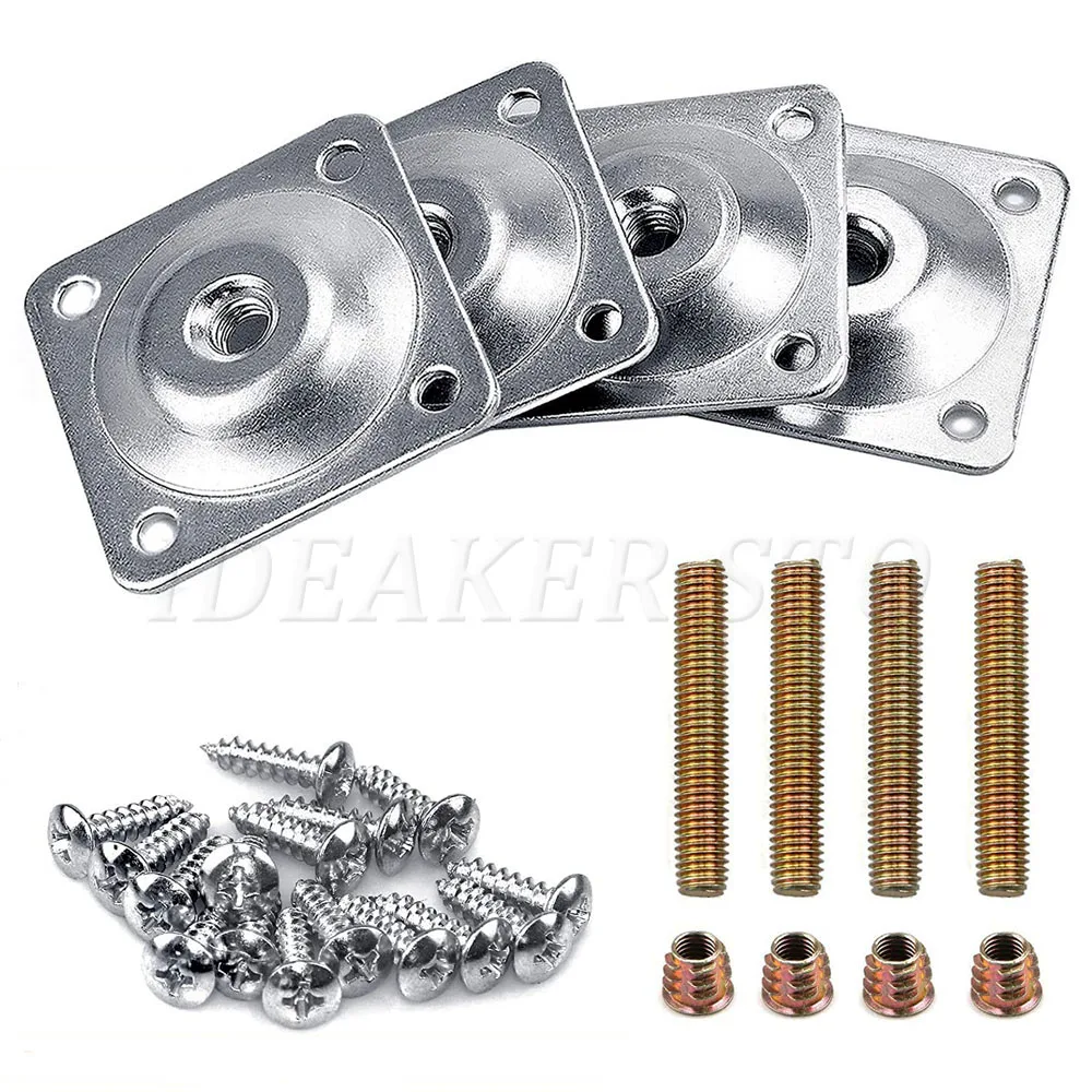 4/10Pcs M8 Furniture Legs Mounting Plates Kit with Screws Hangers Bolts
