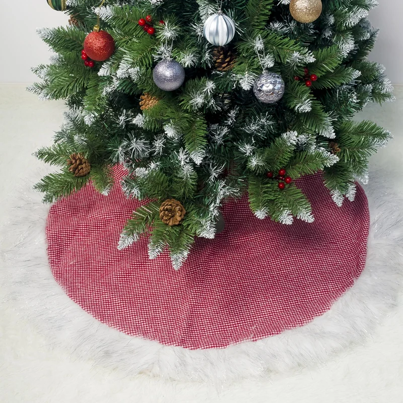 Christmas Tree Skirt 48 inches Large Natural Burlap Jute Plain with Hand-Sewn White White Decor Rustic Xmas Tree Holiday Decor x