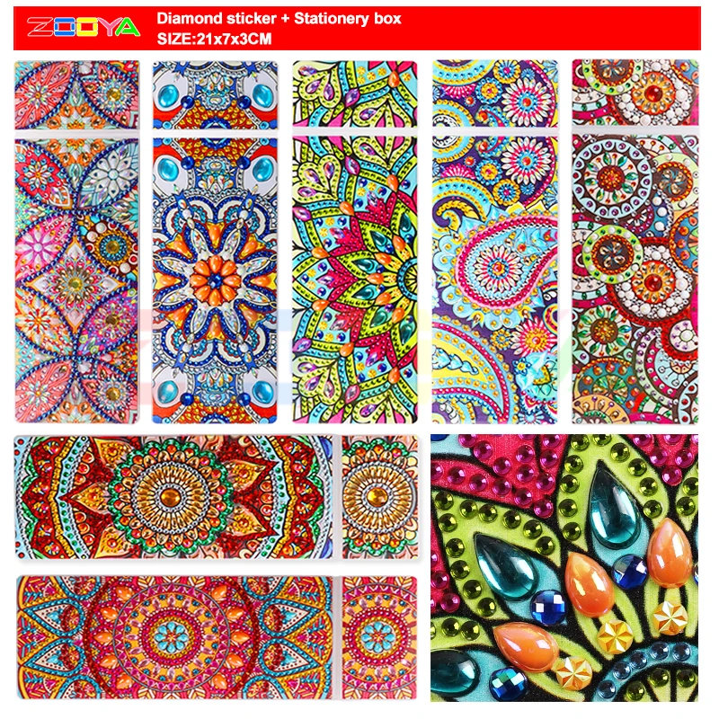 Mandala Special Shaped Diamond Painting Pencil Case 2 Grids Stationery Storage Box Jewelry Embroidery For Kids 1Hz2 |