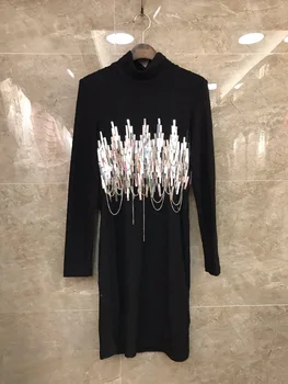 

2019 New Arrival Fashion Elegant Round Neck Long Sleeve Design Top Quality Dress Above Knee Free Shipping Worldwide