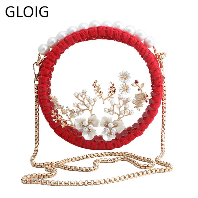 Женские вечерние сумки-клатчи GLOIG ball Круглый клатч с цветами и жемчужинами