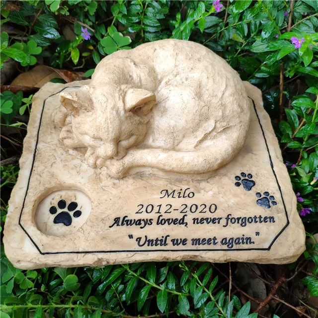 Personalizable Cat Memorial Stones with A 3D Sleeping Cat On The Top