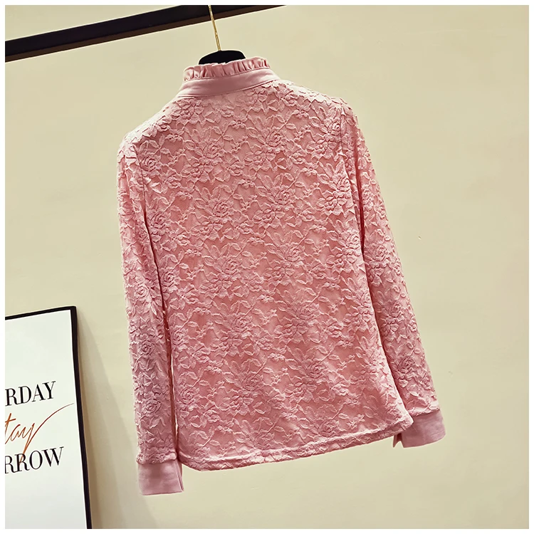 Plus Velvet Cotton Lace Shirt Women's Long Sleeve Autumn Winter All-match Shirt Tops Temperament Interior Jacket Girls Ladies