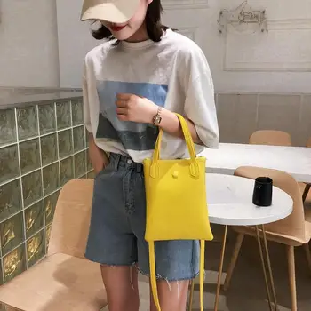 

Solid Color Button Handbag Women Large Capacity Shoulder Messenger Bags