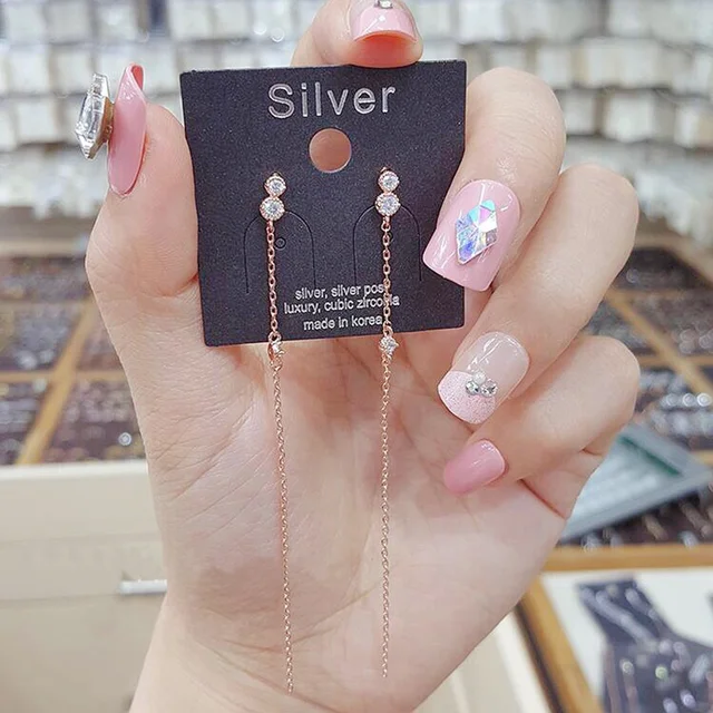 MENGJIQIAO 2019 New Korean TV Star Elegant Crystal Long Trassel Drop Earrings For Women Circle Water Drop Oorbellen Party Jewery TDSSH-11