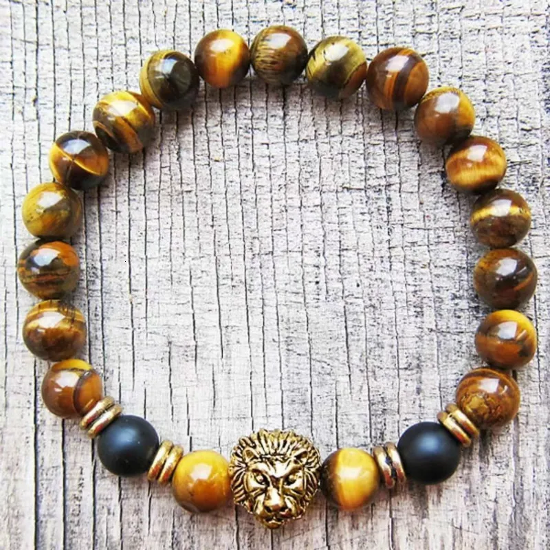 

2019 Fashion New Mens Bracelets Handmade Multicolor Stone beads Lion Charm Bracelet For Men Jewelry Gift Pulsera Hombre