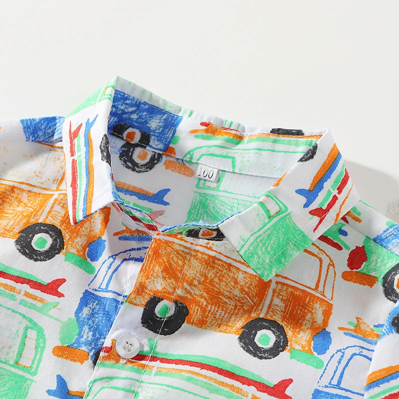 Summer New Style Short-sleeve Shirt for Boys Full Printed Cartoon Car Short-sleeved Shirt Childrenswear