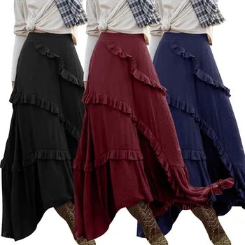 

Bohemian Women's High Split Ruffle Skirts ZANZEA 2020 Casual Sundress High Waist Maxi Skirts Female Zipper Oversized Robe 5XL