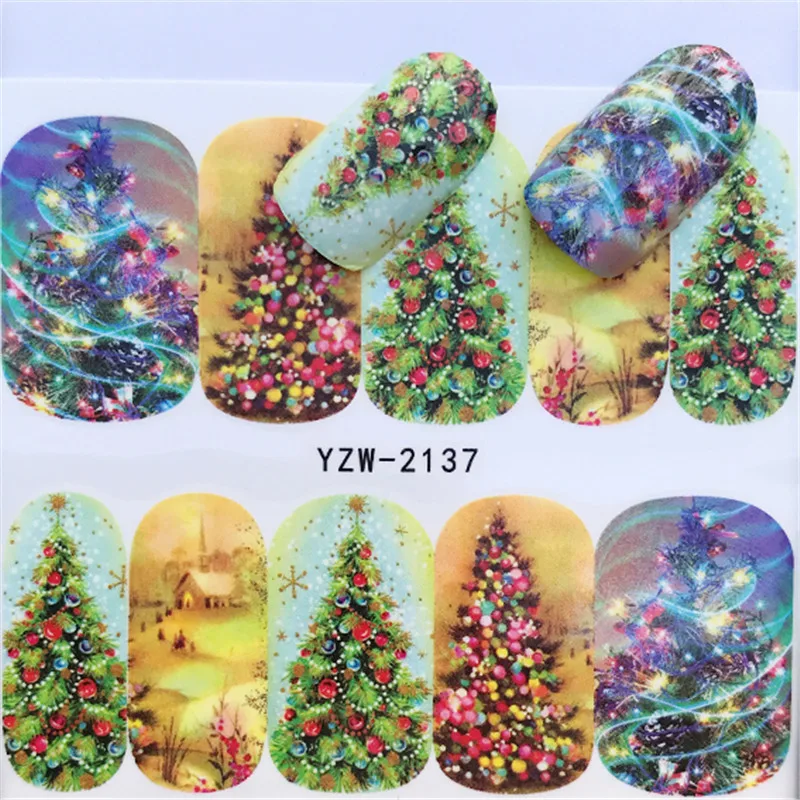 1 шт 3D наклейки для ногтей Рождество год наклейки для ногтей Обертывания Санта-Клаус Лось Снеговик маникюрный Декор инструмент для ногтей - Цвет: YZW-2137