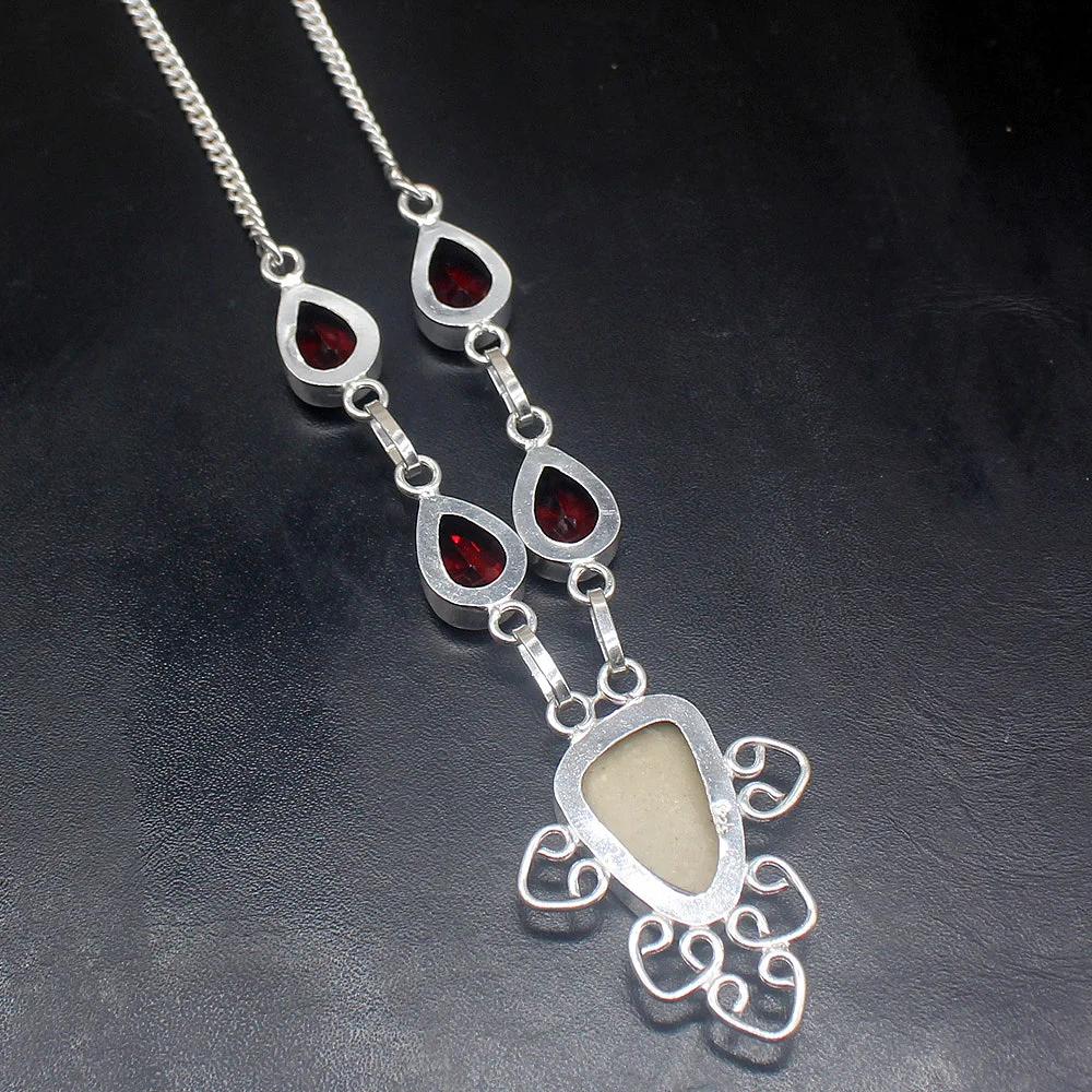 Gemstonefactory Jewelry Big Promotion Unique 925 Silver Natural Abalone Shell Red Garnet Women Chain Necklace 46cm 202101496