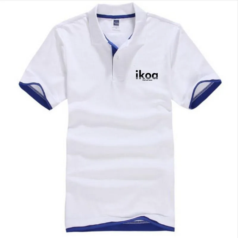 White-Royalblue-H Мужская деловая Повседневная рубашка поло, брендовая одежда, мужская летняя рубашка поло с принтом IKOA, Хлопковая мужская рубашка поло, Homme, мужской костюм для гольфа, Джерси - Цвет: White-Royalblue-H