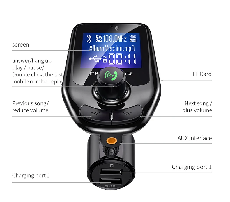 CAFELE Bluetooth автомобильный комплект QC3.0 автомобильное зарядное устройство Комплект для громкой связи fm-передатчик lcd MP3 музыкальный плеер USB зарядное устройство Hands Free