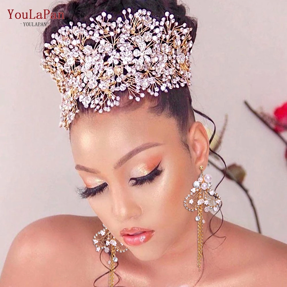 Golden Wedding Crystal Headband Hair Accessories Woman Wedding Hair Jewelry Rhinestone Bridal Tiara and Headdress HP240