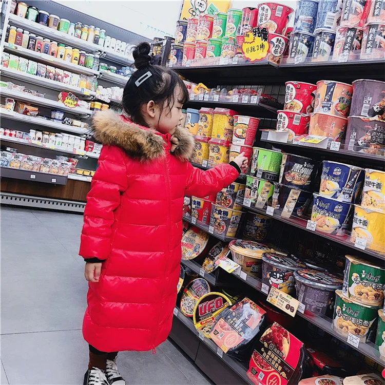 Модный брендовый Детский пуховик, блестящее пальто с воротником из натурального меха, куртка-пуховик на утином пуху, детская верхняя одежда, Y2201