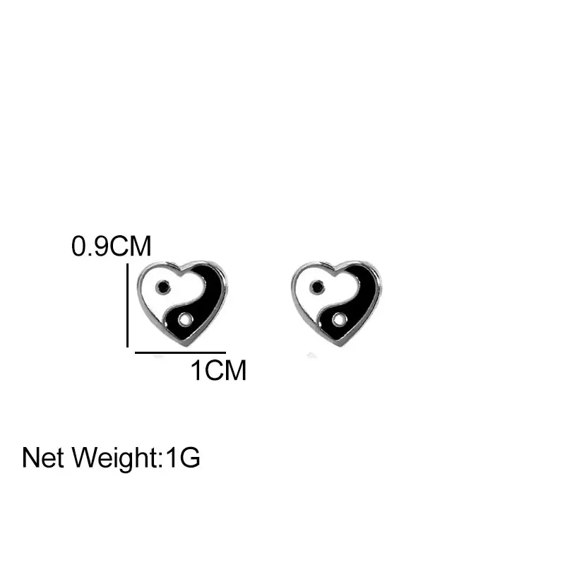 Flatfoosie Minimalist Yin Yang Drop Glazed Stud Earrings For Women Silver Color Heart Geometric Earrings Fashion Jewelry Gift