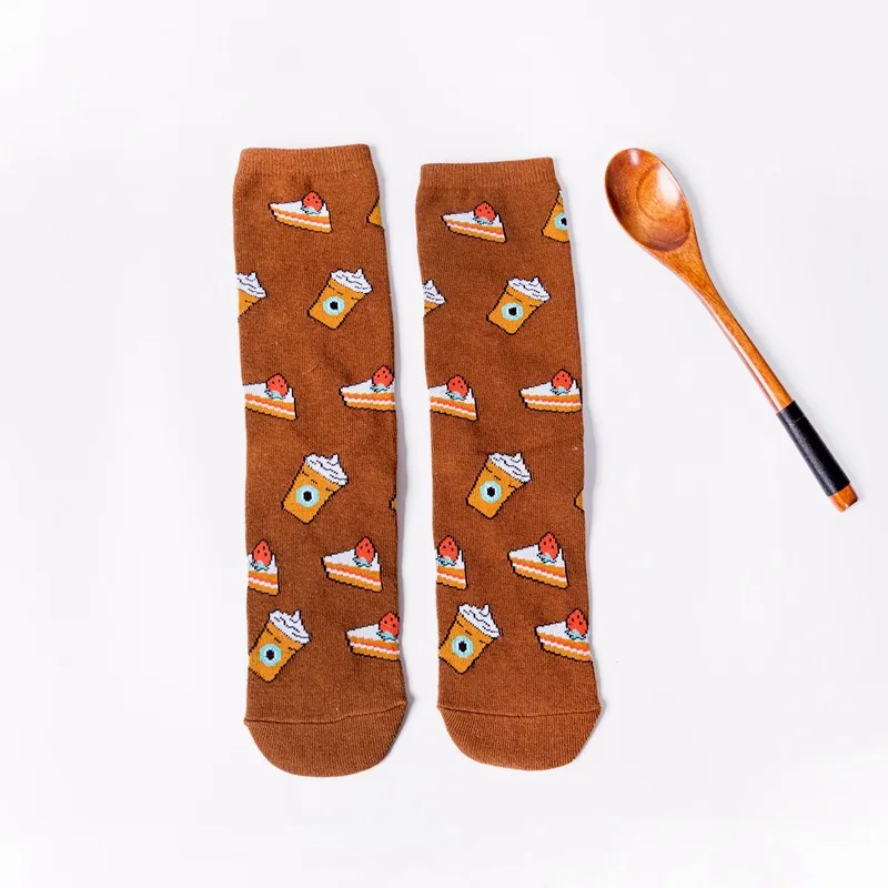 Женские носки, Забавные милые Мультяшные носки с фруктами, бананами, авокадо, лимоном, яйцом, печеньем, пончиками, едой, счастливым японским Харадзюку, скейтбордом - Цвет: 11