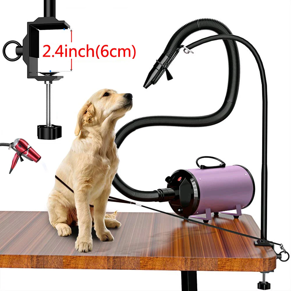 Soporte para secador de pelo de mascotas, accesorio para aseo de perros,  manos libres, de acero inoxidable, rotación de 360 grados, con abrazadera  ajustable, soporte de anclaje sin sentarse|Accesorios para perros| -