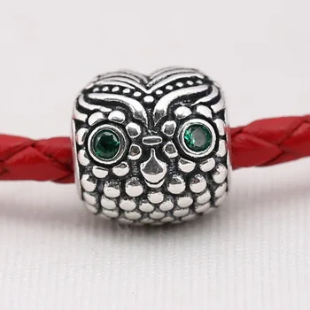 

Authentic S925 Bead Cute Owl Charm fit Lady Bracelet Bangle DIY Jewelry Green CZ Eyes