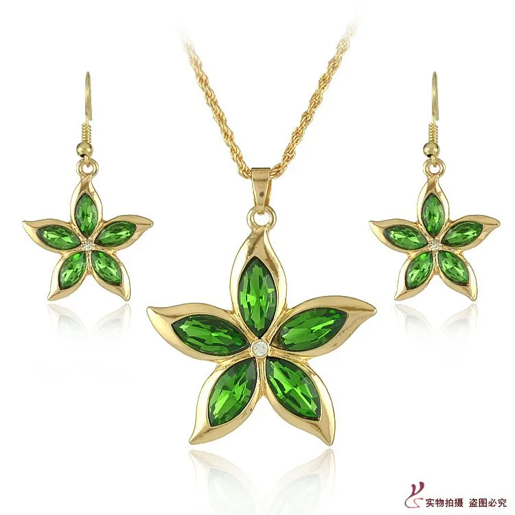 

S131 Fashion Fresh Maple Leaf Crystal Set Europe And America Popular Five Flower Multi-Split Surface Crystal Jewelry 2 Pieces