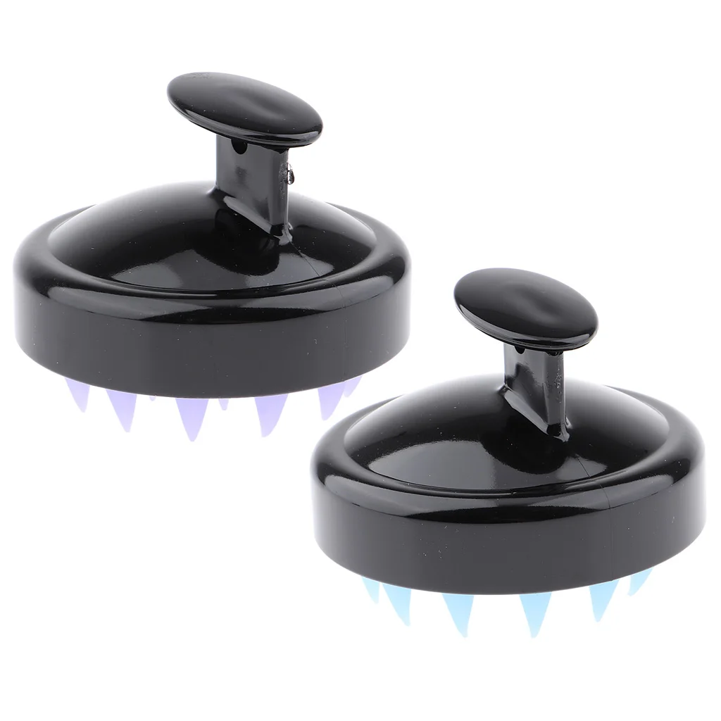 2pcs Black Purple/Blue Teeth Silicone Shower Shampoo Body Wash Dandruff Brush Hair Scalp Massager 8x8x7cm