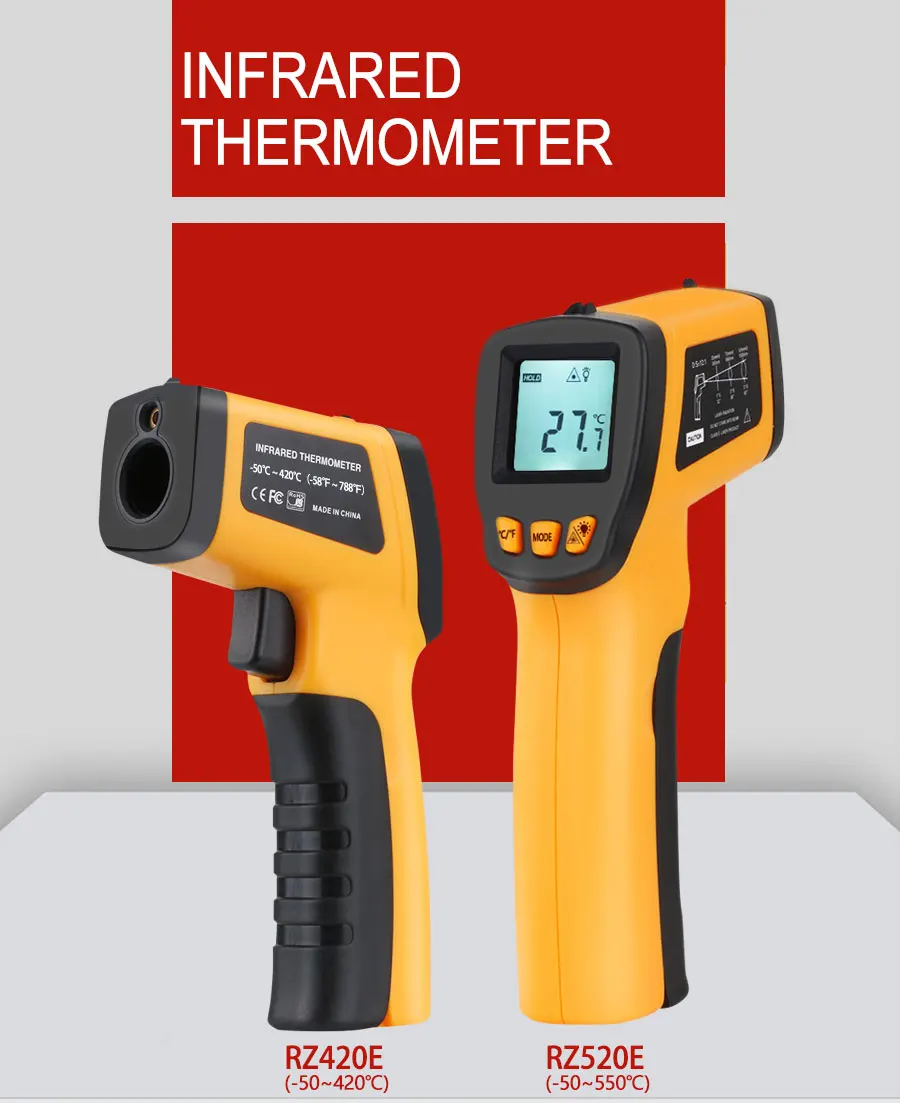 H1fb53c6da340436aaefc266b053abadcY RZ IR Infrared Thermometer Thermal Imager Handheld Digital Electronic Outdoor Non-Contact Laser Pyrometer Point Gun Thermometer
