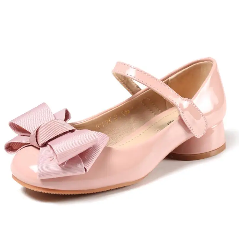 Детская кожаная обувь; свадебные модельные туфли для девочек; детские кожаные сандалии принцессы с бантом для девочек; Повседневная танцевальная обувь; сандалии на плоской подошве - Цвет: Pink