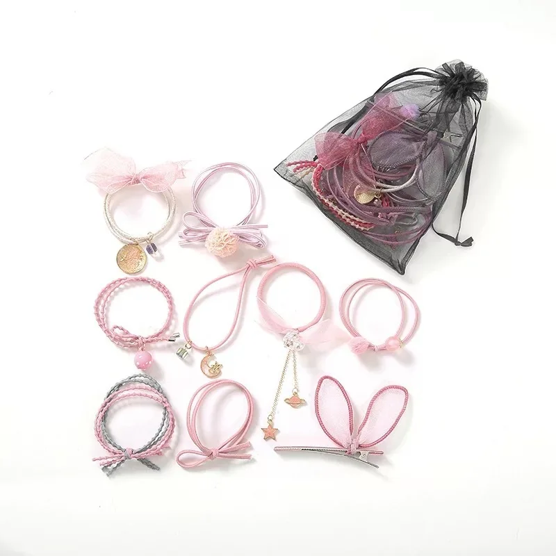 

Mix style Women Elastic hair Bands Accessories nylon rubber Holder Tie Gum Girls Ponytail Hair Rope headwear 9pcs/pack Headdress