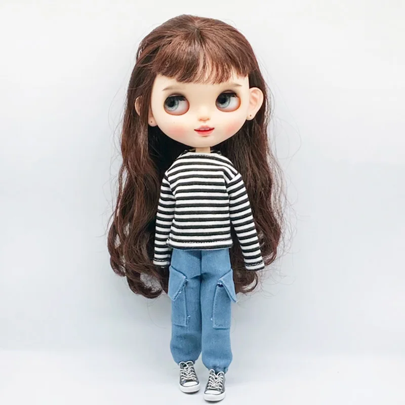 Новая Одежда для куклы Blyth футболка из чистого хлопка в полоску или
